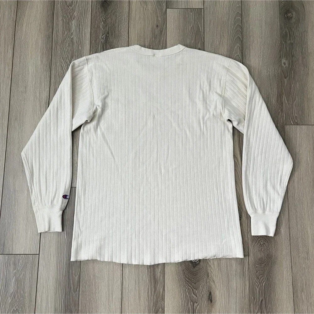 Vintage Champion Long Sleeve Pullover Shirt Mens Sz L Cream Ribbed Cotton Blend - Picture 4 of 8